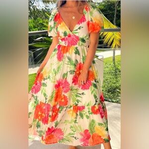 Flying Tomato Floral Dress - Red, Pink, Green